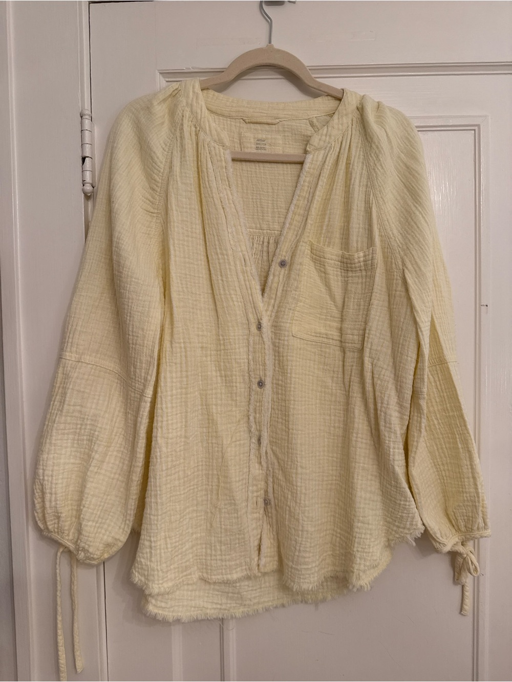 aerie Pale Yellow Gauze Button-Front Blouse